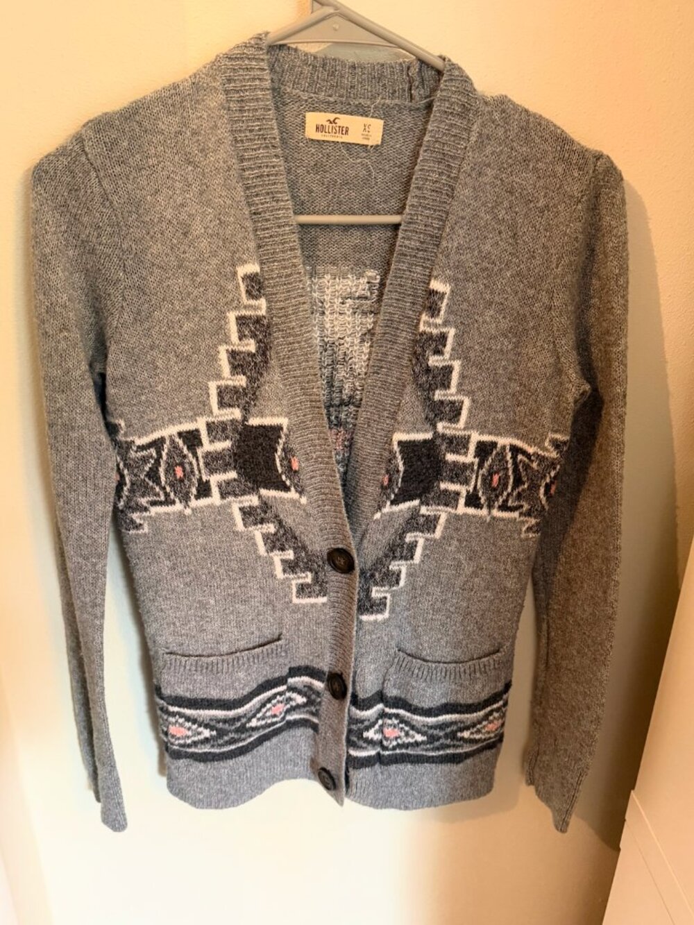 Hollister XS Grey Southwestern Geometric Knit Cardigan Sweater